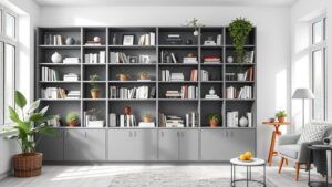 stylish affordable gray bookshelves